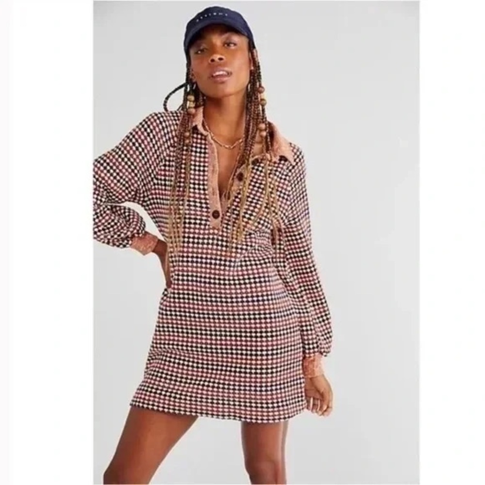 Free people Stylish Houndstooth Dress in Black and Red